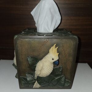 Cockatoo Bird Tissue Box Cover Parrot 3D Relief Jungle Bird Decor Wood Look